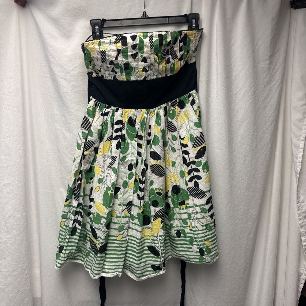 Vintage Y2K XOXO Pleated Mini Dress Floral Party Size Small Green/Yellow/Black